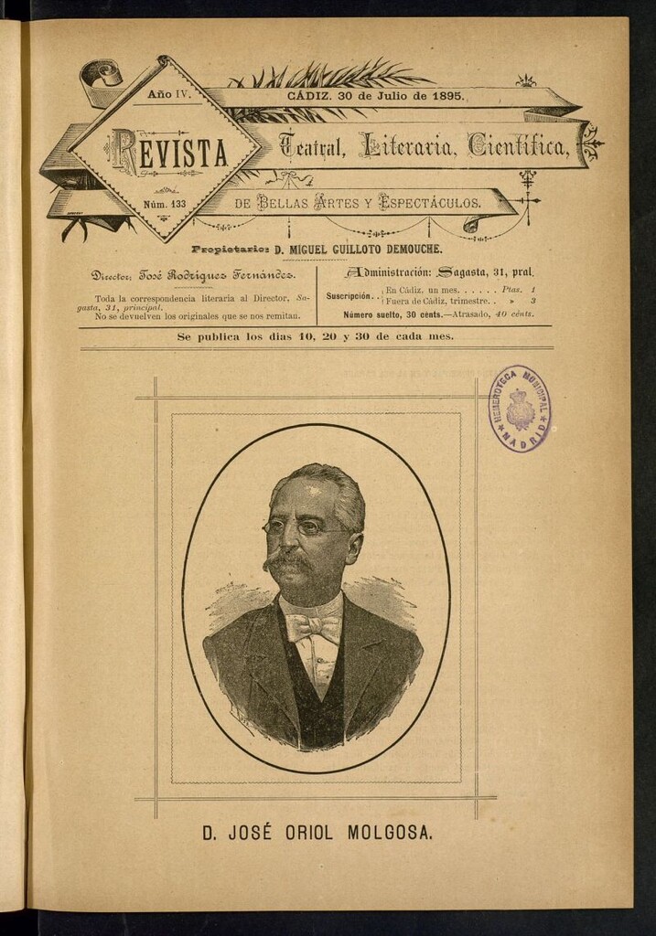 Miniatura de Revista Teatral, Literaria, Científica, de Bellas Artes y Espectáculos. Nº 133