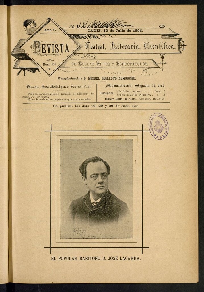 Miniatura de Revista Teatral, Literaria, Científica, de Bellas Artes y Espectáculos. Nº 131