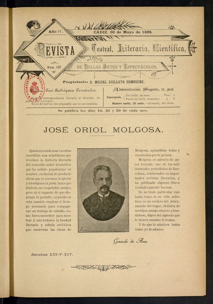 Miniatura de Revista Teatral, Literaria, Científica, de Bellas Artes y Espectáculos. Nº 127