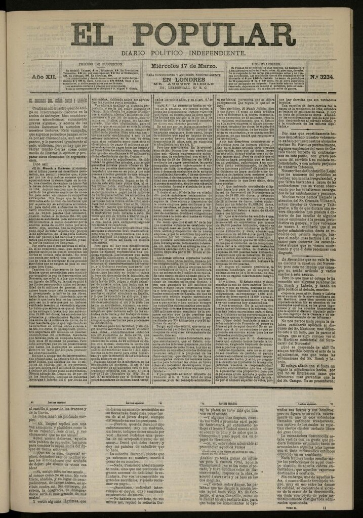 Miniatura de El Popular: diario independiente, político, literario y de noticias de interés general del 17 de marzo de 1880, nº 3234
