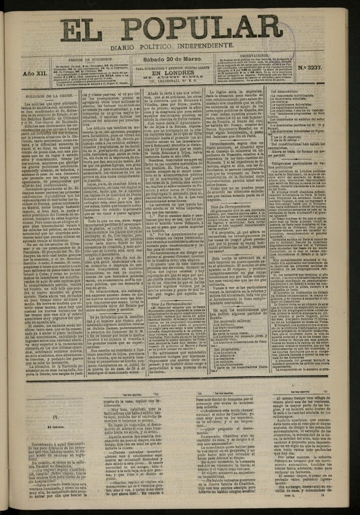 Miniatura de El Popular: diario independiente, político, literario y de noticias de interés general del 20 de marzo de 1880, nº 3237