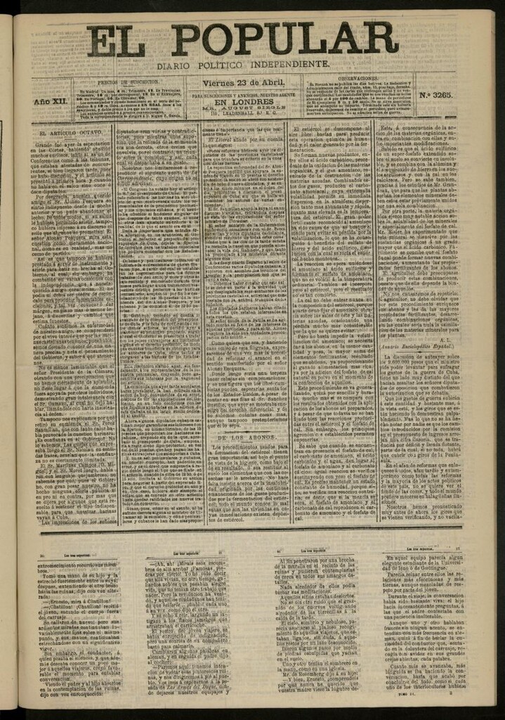 Miniatura de El Popular: diario independiente, político, literario y de noticias de interés general del 23 de abril de 1880, nº 3265
