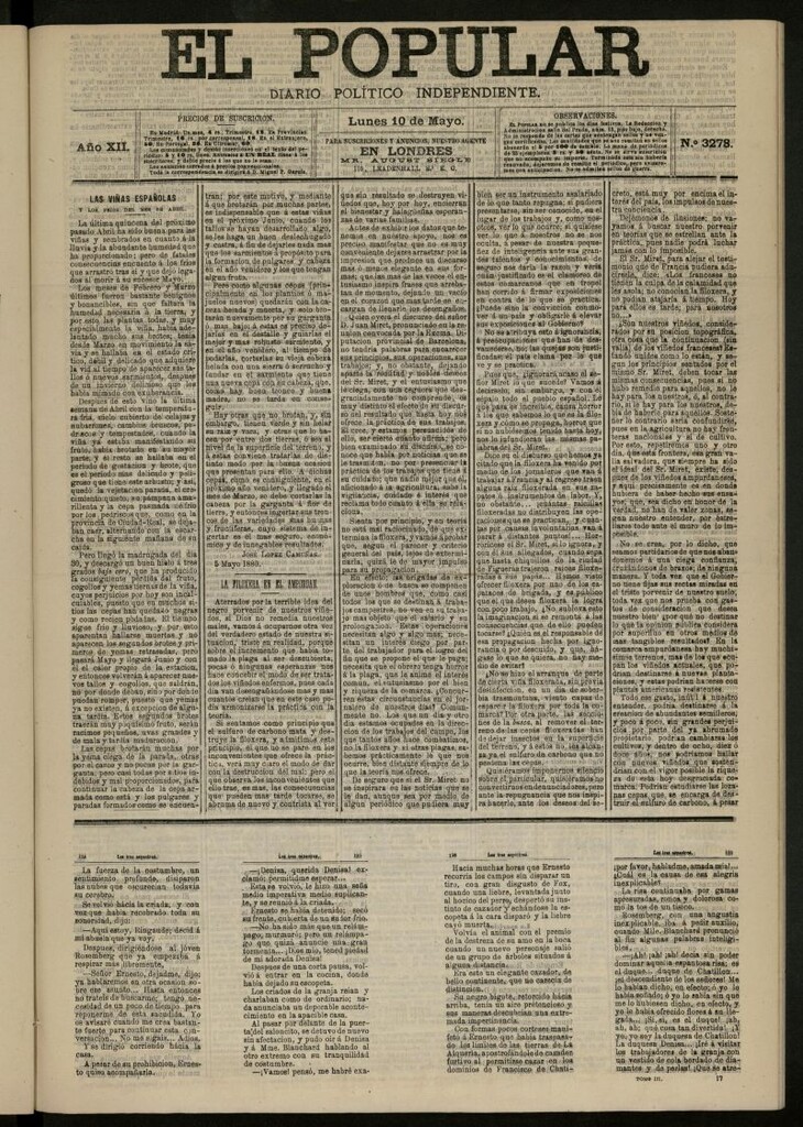 Miniatura de El Popular: diario independiente, político, literario y de noticias de interés general del 10 de mayo de 1880, nº 3278