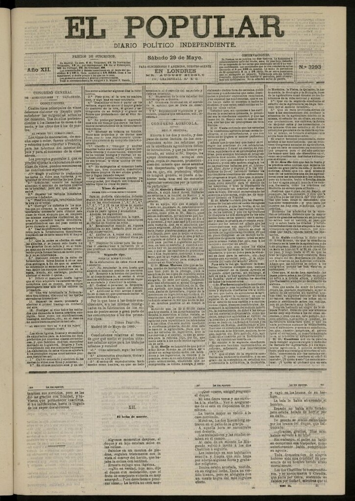 Miniatura de El Popular: diario independiente, político, literario y de noticias de interés general del 29 de mayo de 1880, nº 3293