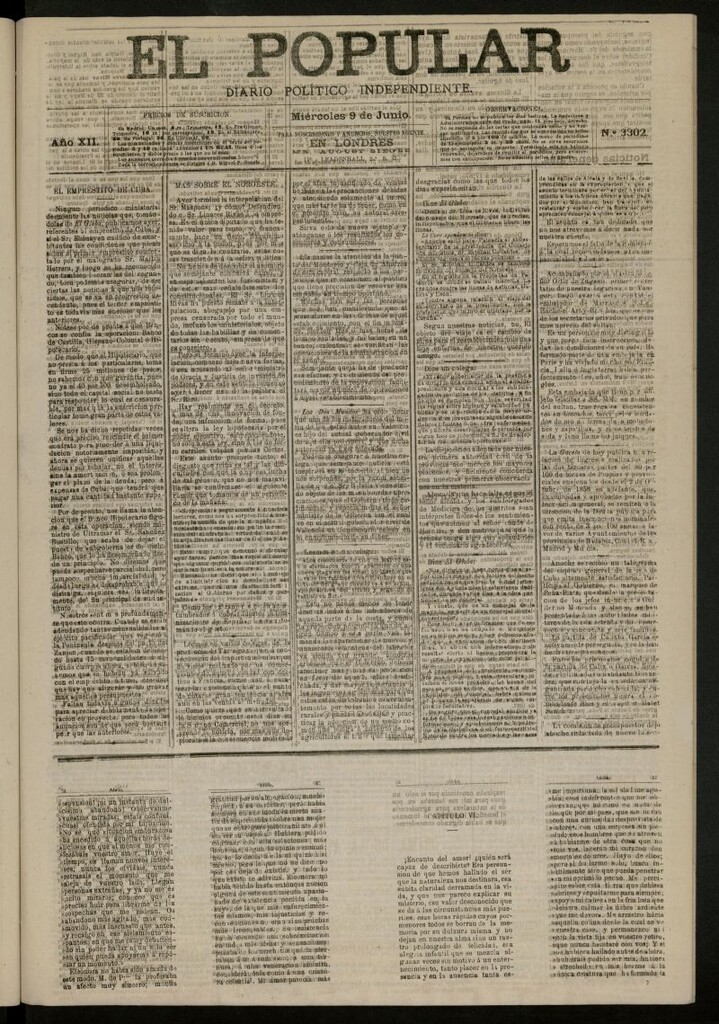 Miniatura de El Popular: diario independiente, político, literario y de noticias de interés general del 9 de junio de 1880, nº 3302