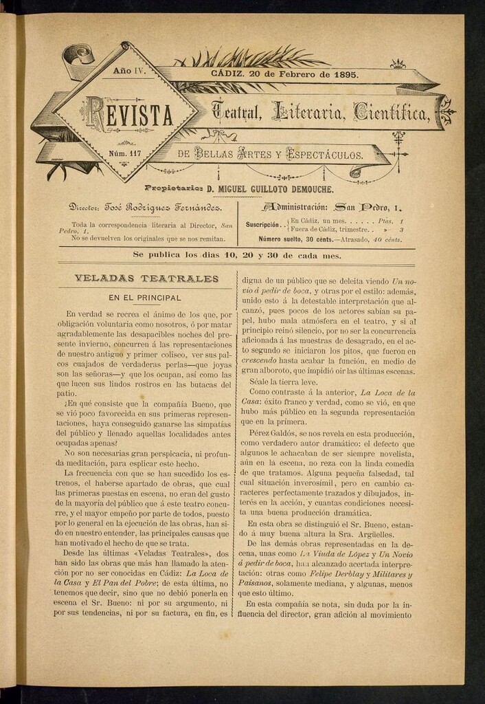 Miniatura de Revista Teatral, Literaria, Científica, de Bellas Artes y Espectáculos. Nº 117