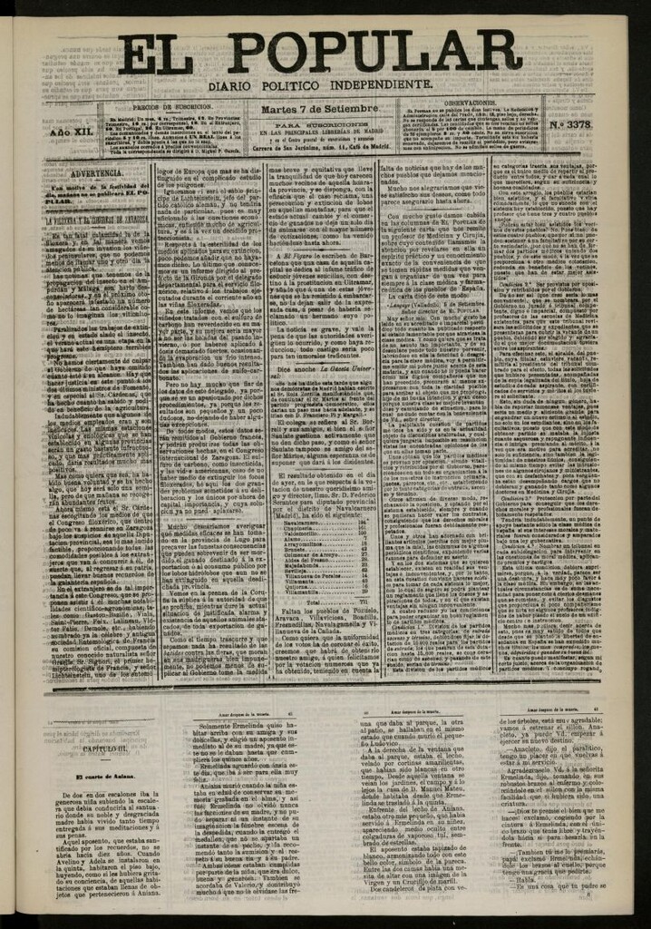 Miniatura de El Popular: diario independiente, político, literario y de noticias de interés general del 7 de septiembre de 1880, nº 3378