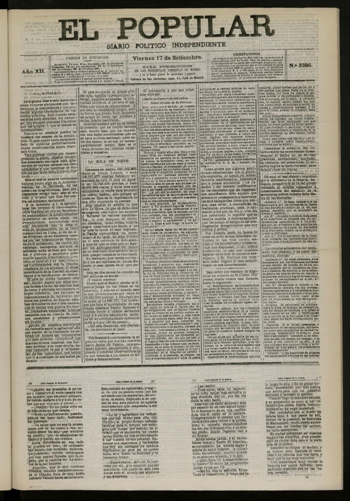Miniatura de El Popular: diario independiente, político, literario y de noticias de interés general del 17 de septiembre de 1880, nº 3386