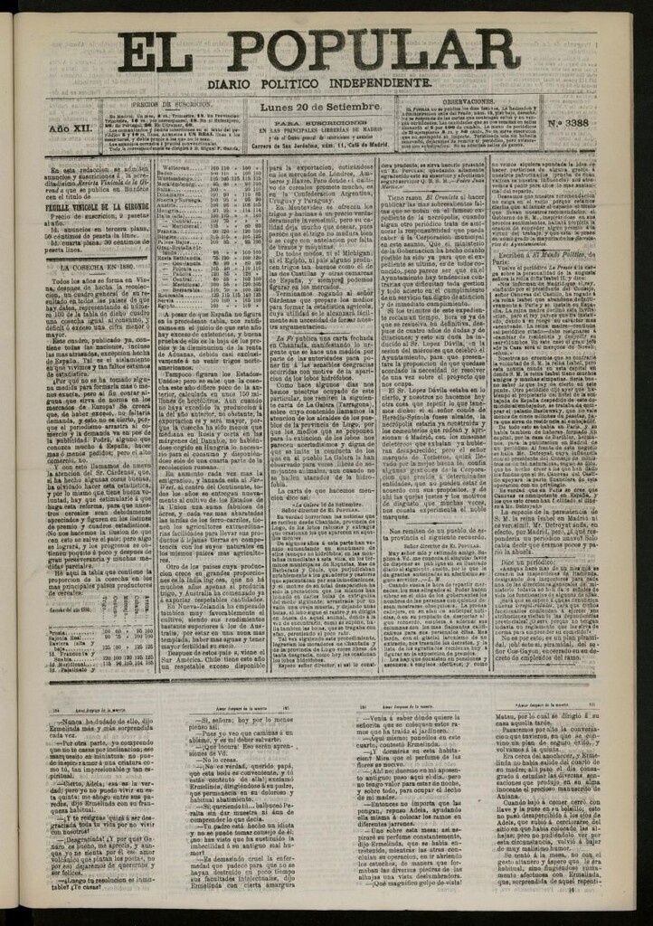 Miniatura de El Popular: diario independiente, político, literario y de noticias de interés general del 20 de septiembre de 1880, nº 3388