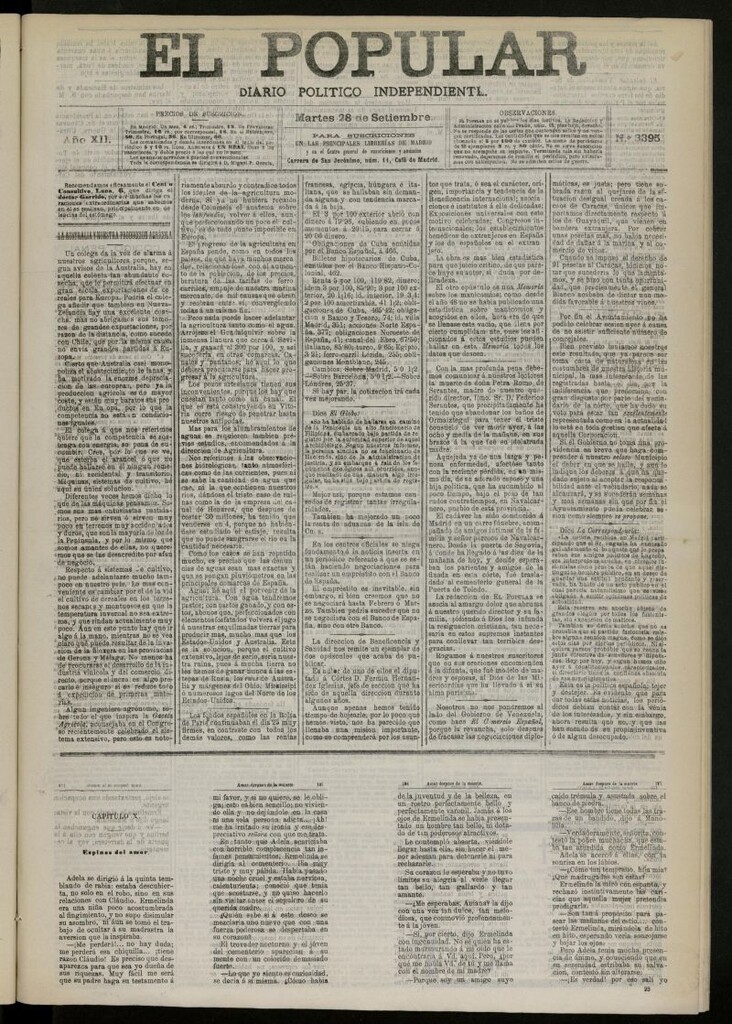 Miniatura de El Popular: diario independiente, político, literario y de noticias de interés general del 28 de septiembre de 1880, nº 3395