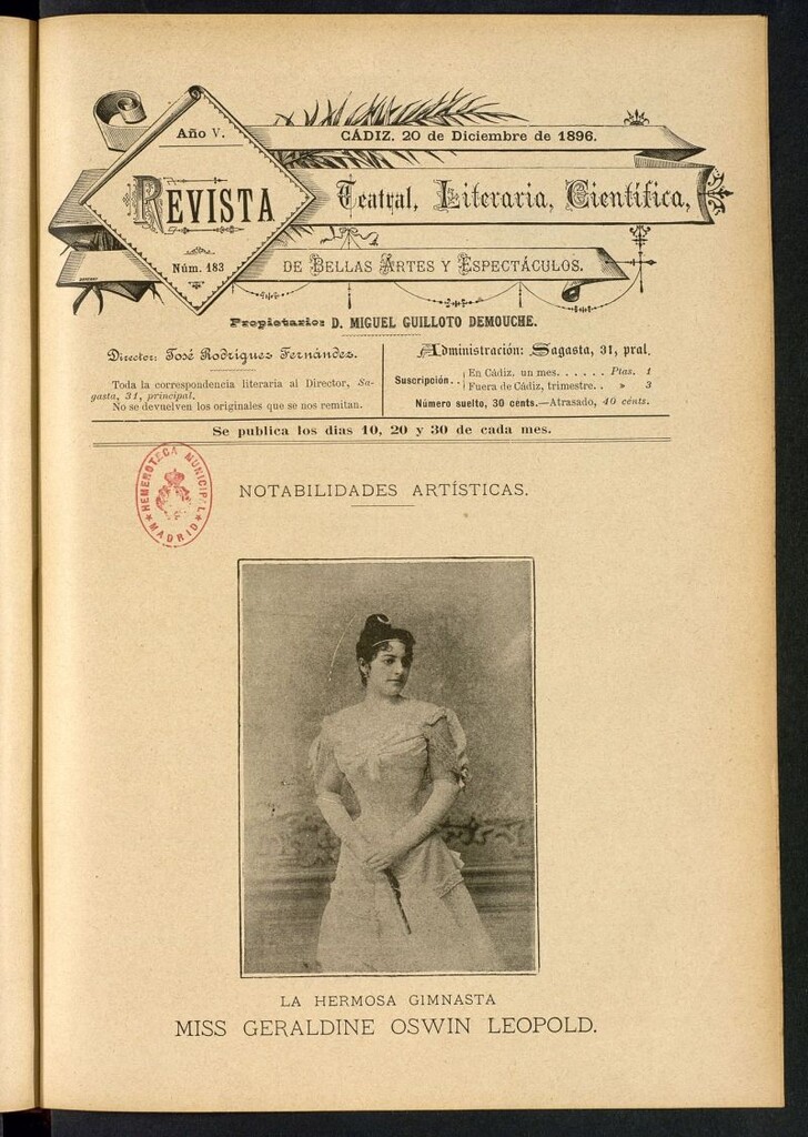 Miniatura de Revista Teatral, Literaria, Científica, de Bellas Artes y Espectáculos. Nº 183