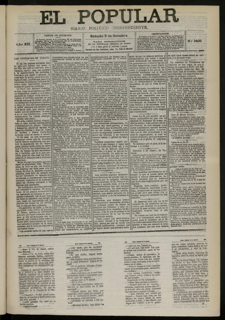 Miniatura de El Popular: diario independiente, político, literario y de noticias de interés general del 9 de octubre de 1880, nº 3405