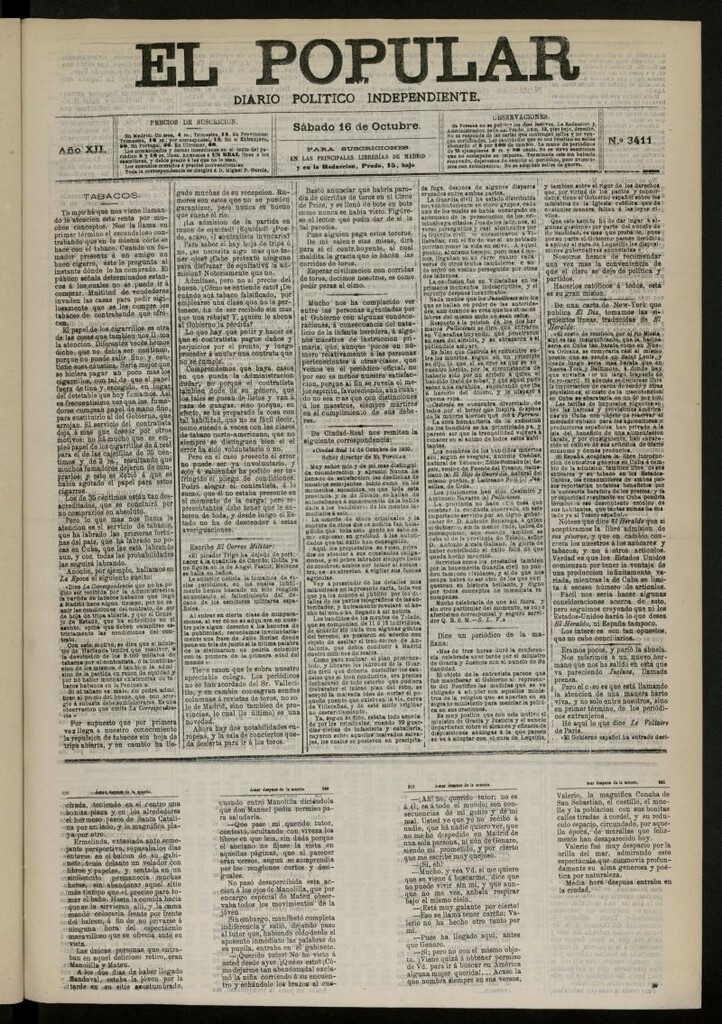 Miniatura de El Popular: diario independiente, político, literario y de noticias de interés general del 16 de octubre de 1880, nº 3411