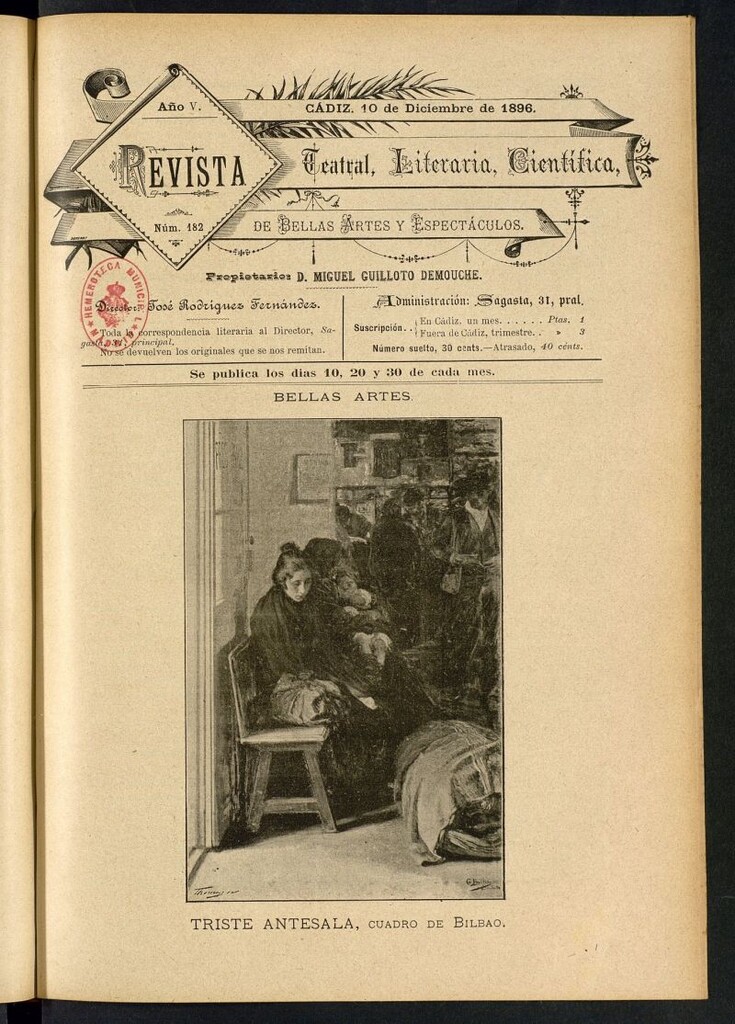 Miniatura de Revista Teatral, Literaria, Científica, de Bellas Artes y Espectáculos. Nº 182