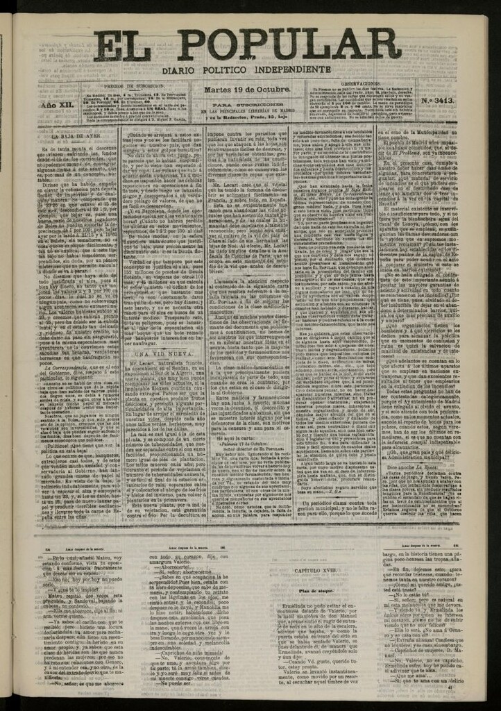 Miniatura de El Popular: diario independiente, político, literario y de noticias de interés general del 19 de octubre de 1880, nº 3413