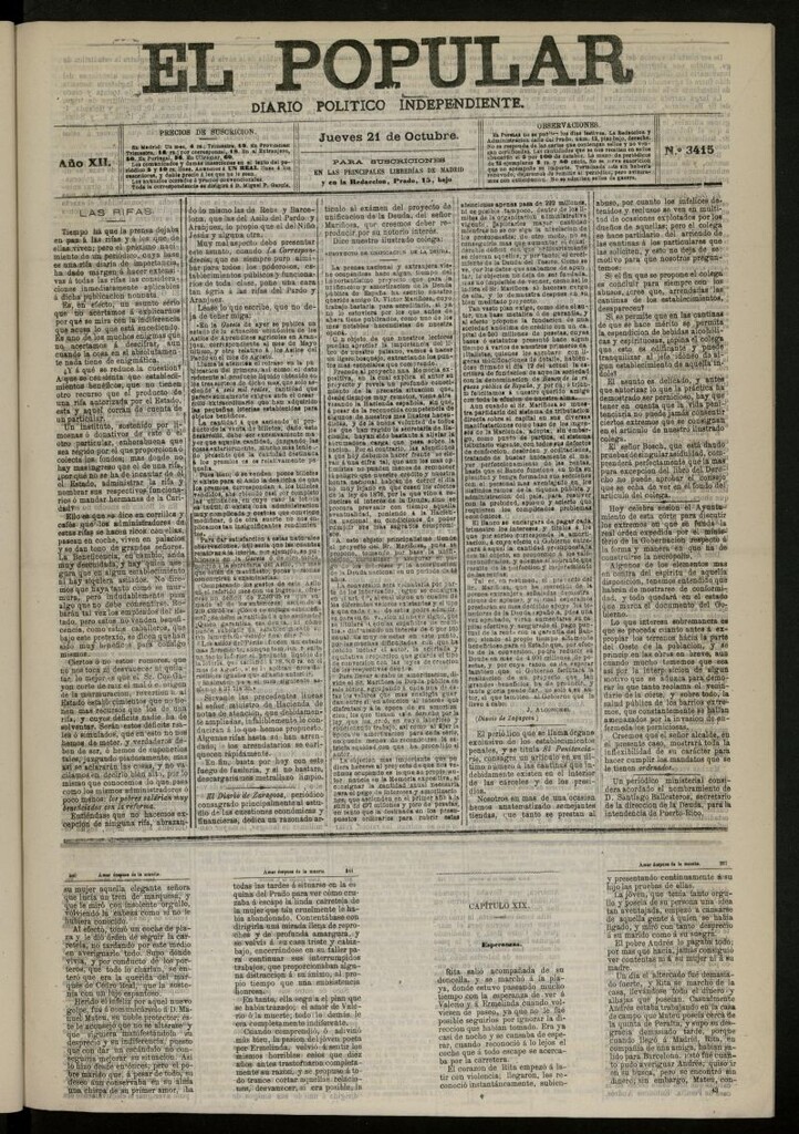 Miniatura de El Popular: diario independiente, político, literario y de noticias de interés general del 21 de octubre de 1880, nº 3415