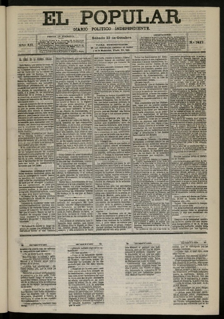 Miniatura de El Popular: diario independiente, político, literario y de noticias de interés general del 23 de octubre de 1880, nº 3417