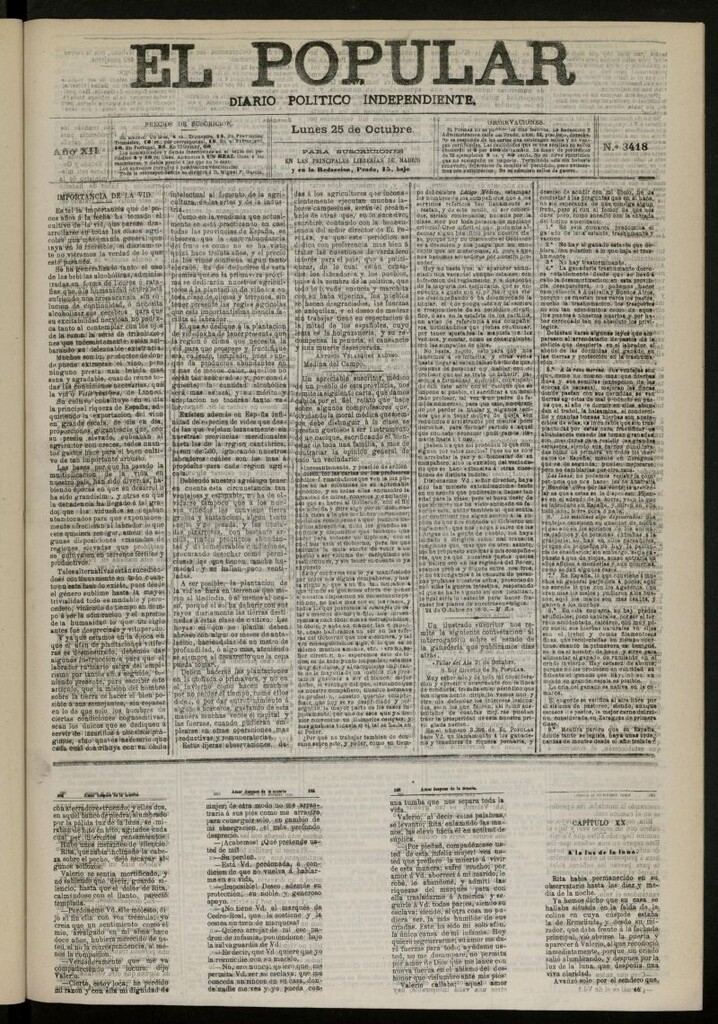 Miniatura de El Popular: diario independiente, político, literario y de noticias de interés general del 25 de octubre de 1880, nº 3418