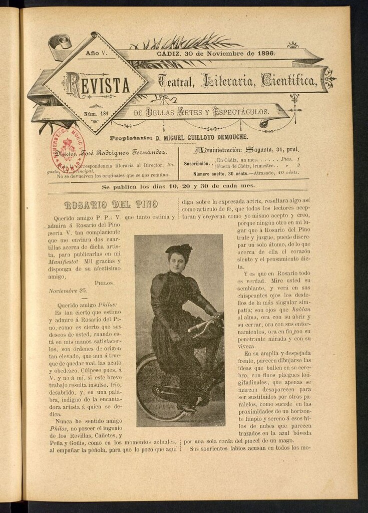 Miniatura de Revista Teatral, Literaria, Científica, de Bellas Artes y Espectáculos. Nº 181