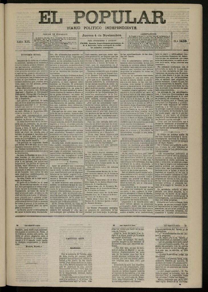 Miniatura de El Popular: diario independiente, político, literario y de noticias de interés general del 4 de noviembre de 1880, nº 3426 [sic]