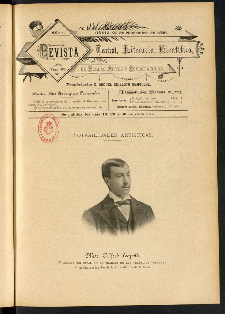 Miniatura de Revista Teatral, Literaria, Científica, de Bellas Artes y Espectáculos. Nº 180