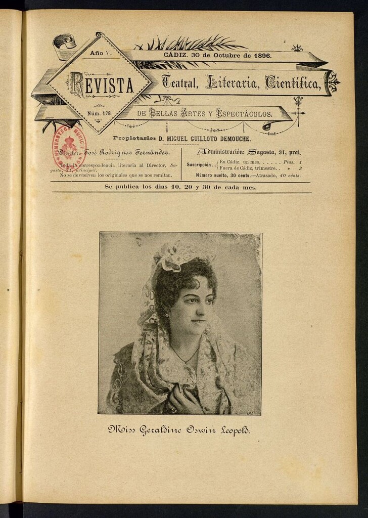 Miniatura de Revista Teatral, Literaria, Científica, de Bellas Artes y Espectáculos. Nº 178
