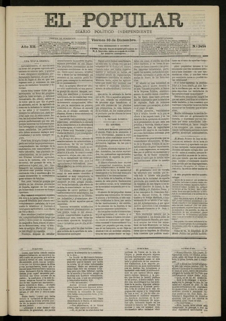 Miniatura de El Popular: diario independiente, político, literario y de noticias de interés general del 10 de diciembre de 1880, nº 3454