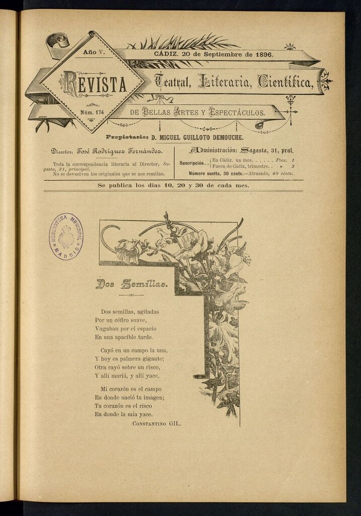 Miniatura de Revista Teatral, Literaria, Científica, de Bellas Artes y Espectáculos. Nº 174