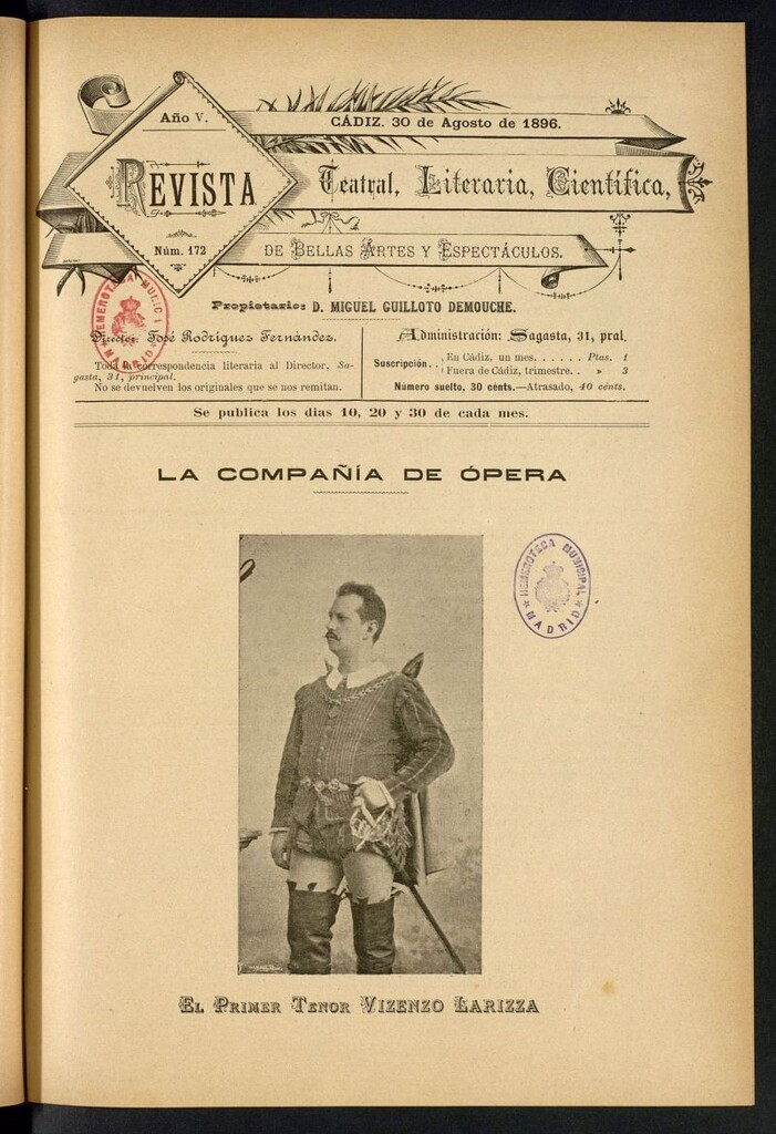 Miniatura de Revista Teatral, Literaria, Científica, de Bellas Artes y Espectáculos. Nº 172