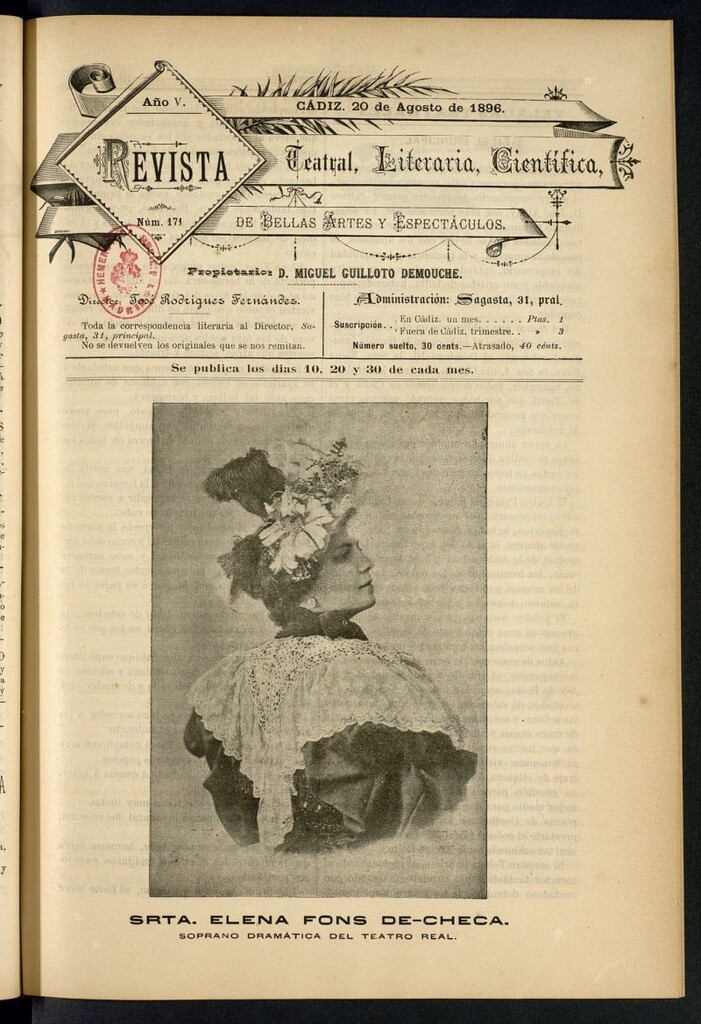 Miniatura de Revista Teatral, Literaria, Científica, de Bellas Artes y Espectáculos. Nº 171