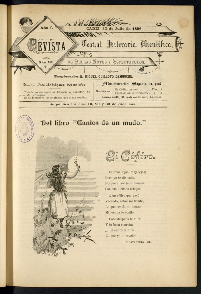 Miniatura de Revista Teatral, Literaria, Científica, de Bellas Artes y Espectáculos. Nº 169