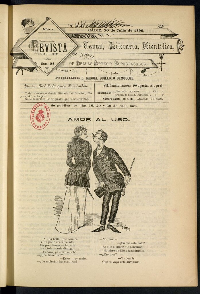 Miniatura de Revista Teatral, Literaria, Científica, de Bellas Artes y Espectáculos. Nº 168