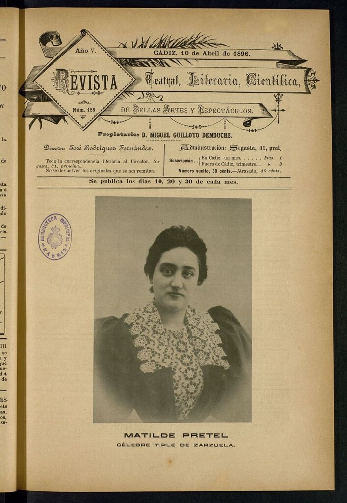 Miniatura de Revista Teatral, Literaria, Científica, de Bellas Artes y Espectáculos. Nº 158