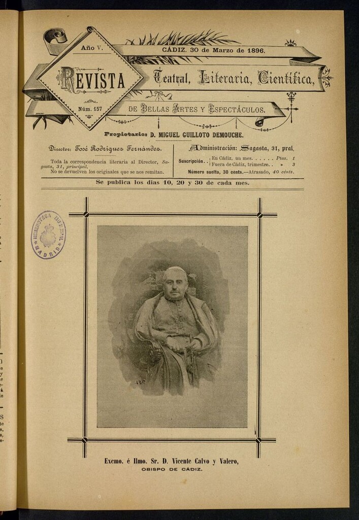 Miniatura de Revista Teatral, Literaria, Científica, de Bellas Artes y Espectáculos. Nº 157