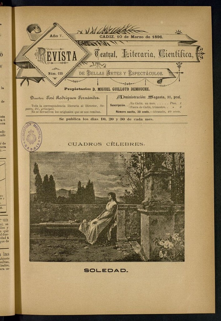 Miniatura de Revista Teatral, Literaria, Científica, de Bellas Artes y Espectáculos. Nº 155