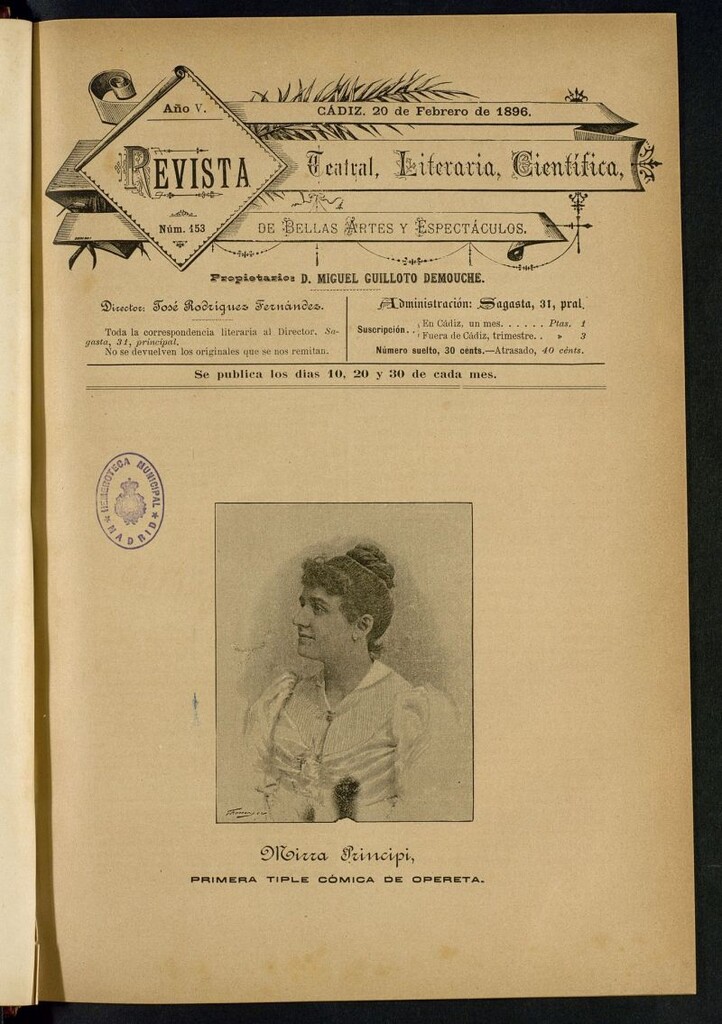 Miniatura de Revista Teatral, Literaria, Científica, de Bellas Artes y Espectáculos. Nº 153