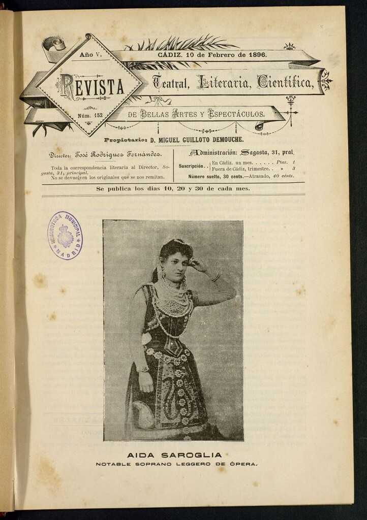 Miniatura de Revista Teatral, Literaria, Científica, de Bellas Artes y Espectáculos. Nº 152