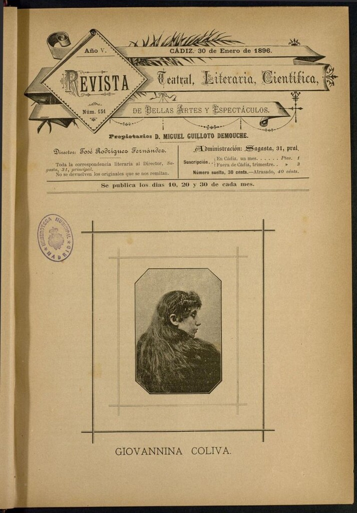 Miniatura de Revista Teatral, Literaria, Científica, de Bellas Artes y Espectáculos. Nº 151