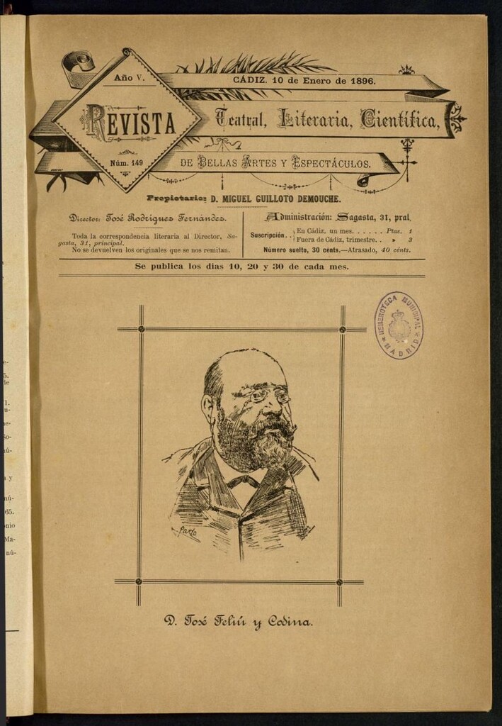 Miniatura de Revista Teatral, Literaria, Científica, de Bellas Artes y Espectáculos. Nº 149
