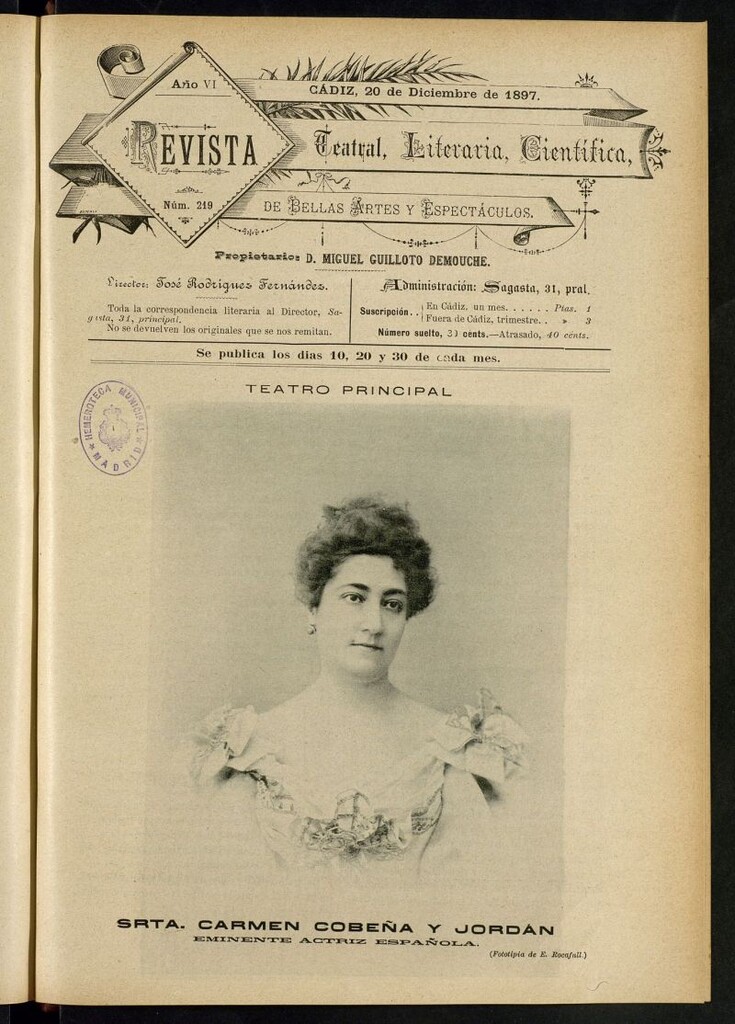 Miniatura de Revista Teatral, Literaria, Científica, de Bellas Artes y Espectáculos. Nº 219