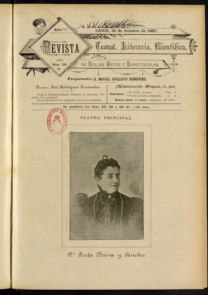 Miniatura de Revista Teatral, Literaria, Científica, de Bellas Artes y Espectáculos. Nº 214