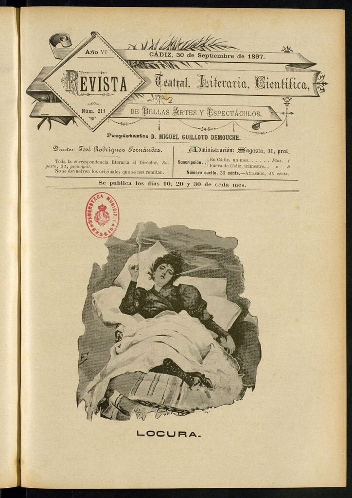 Miniatura de Revista Teatral, Literaria, Científica, de Bellas Artes y Espectáculos. Nº 211