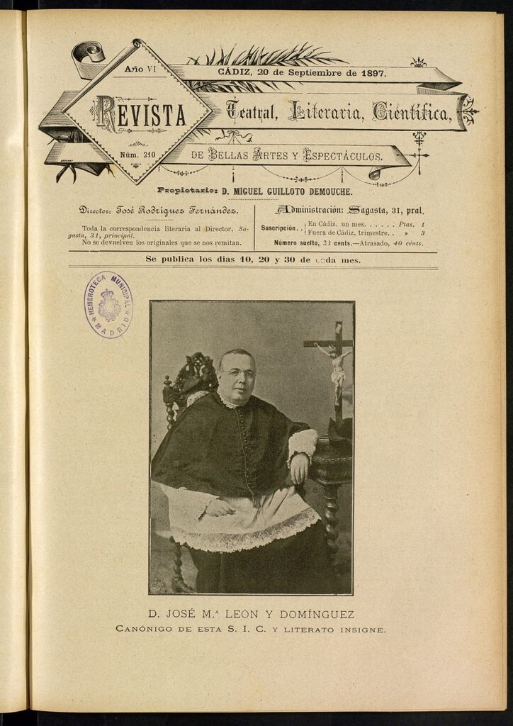 Miniatura de Revista Teatral, Literaria, Científica, de Bellas Artes y Espectáculos. Nº 210