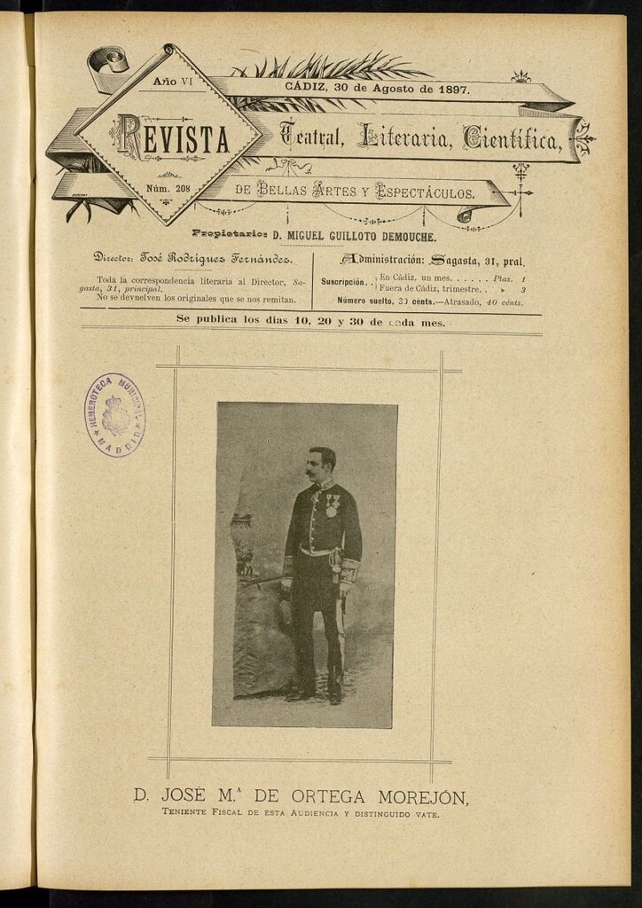 Miniatura de Revista Teatral, Literaria, Científica, de Bellas Artes y Espectáculos. Nº 208