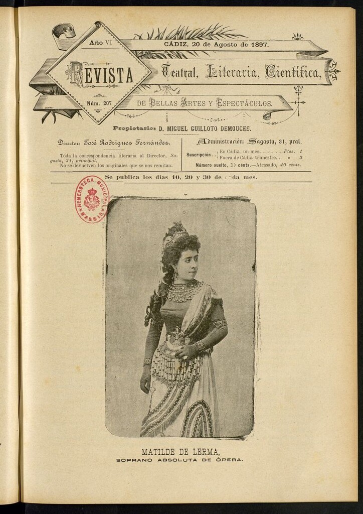 Miniatura de Revista Teatral, Literaria, Científica, de Bellas Artes y Espectáculos. Nº 207