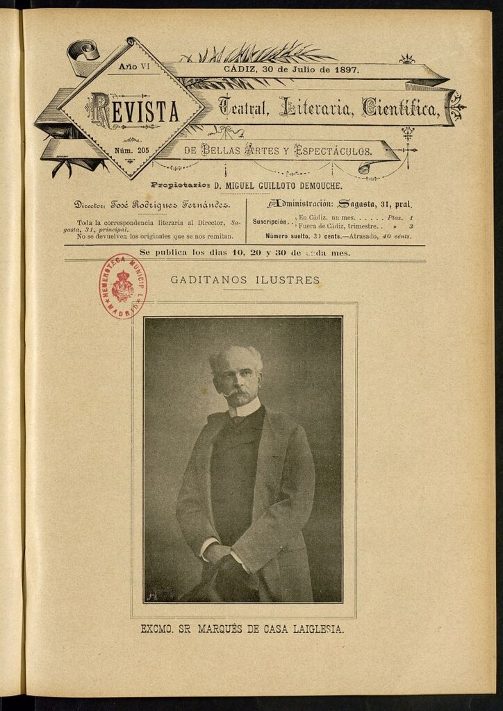 Miniatura de Revista Teatral, Literaria, Científica, de Bellas Artes y Espectáculos. Nº 205