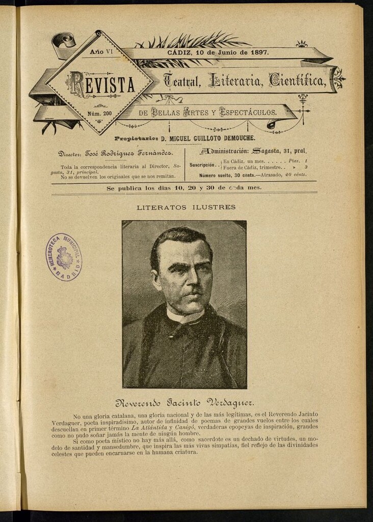 Miniatura de Revista Teatral, Literaria, Científica, de Bellas Artes y Espectáculos. Nº 200