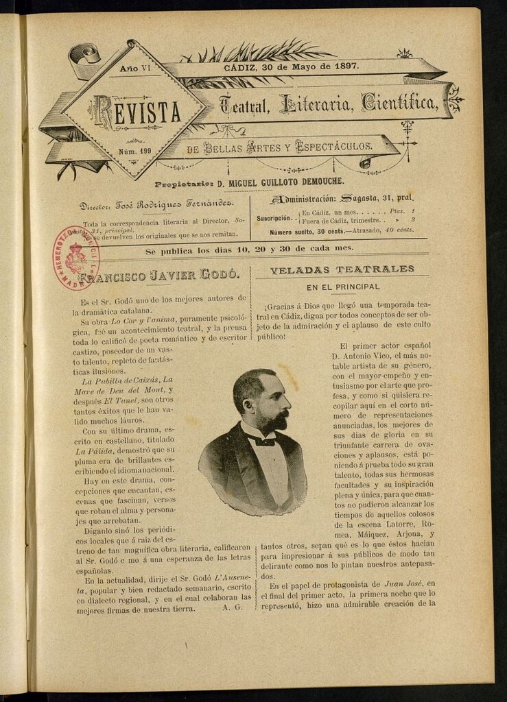 Miniatura de Revista Teatral, Literaria, Científica, de Bellas Artes y Espectáculos. Nº 199