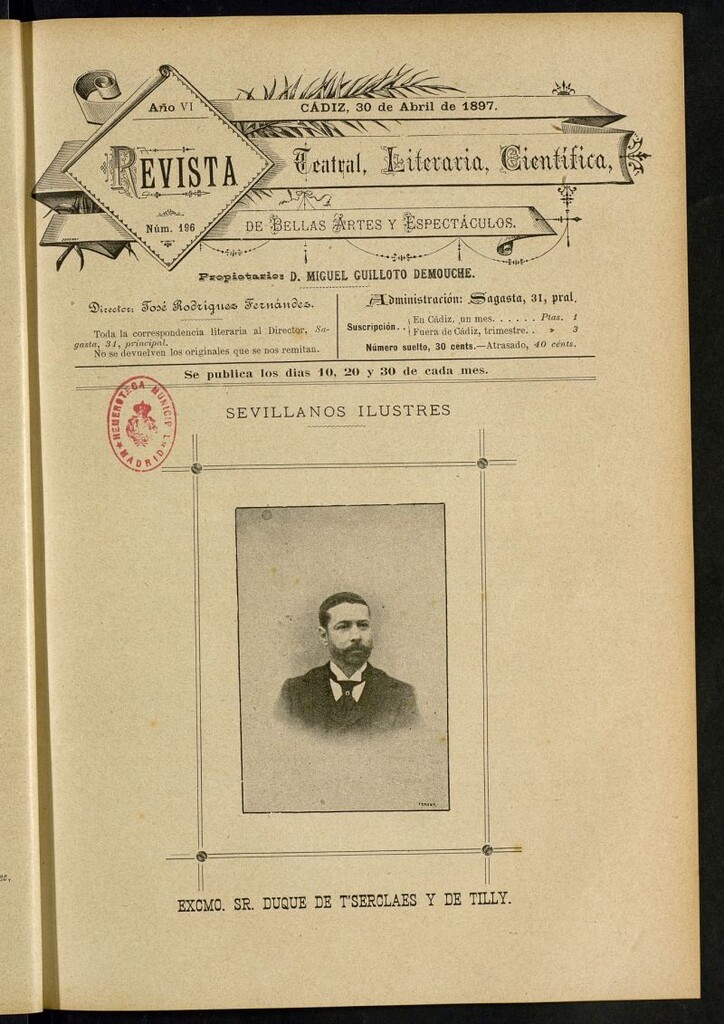Miniatura de Revista Teatral, Literaria, Científica, de Bellas Artes y Espectáculos. Nº 196