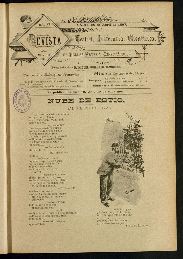 Miniatura de Revista Teatral, Literaria, Científica, de Bellas Artes y Espectáculos. Nº 195